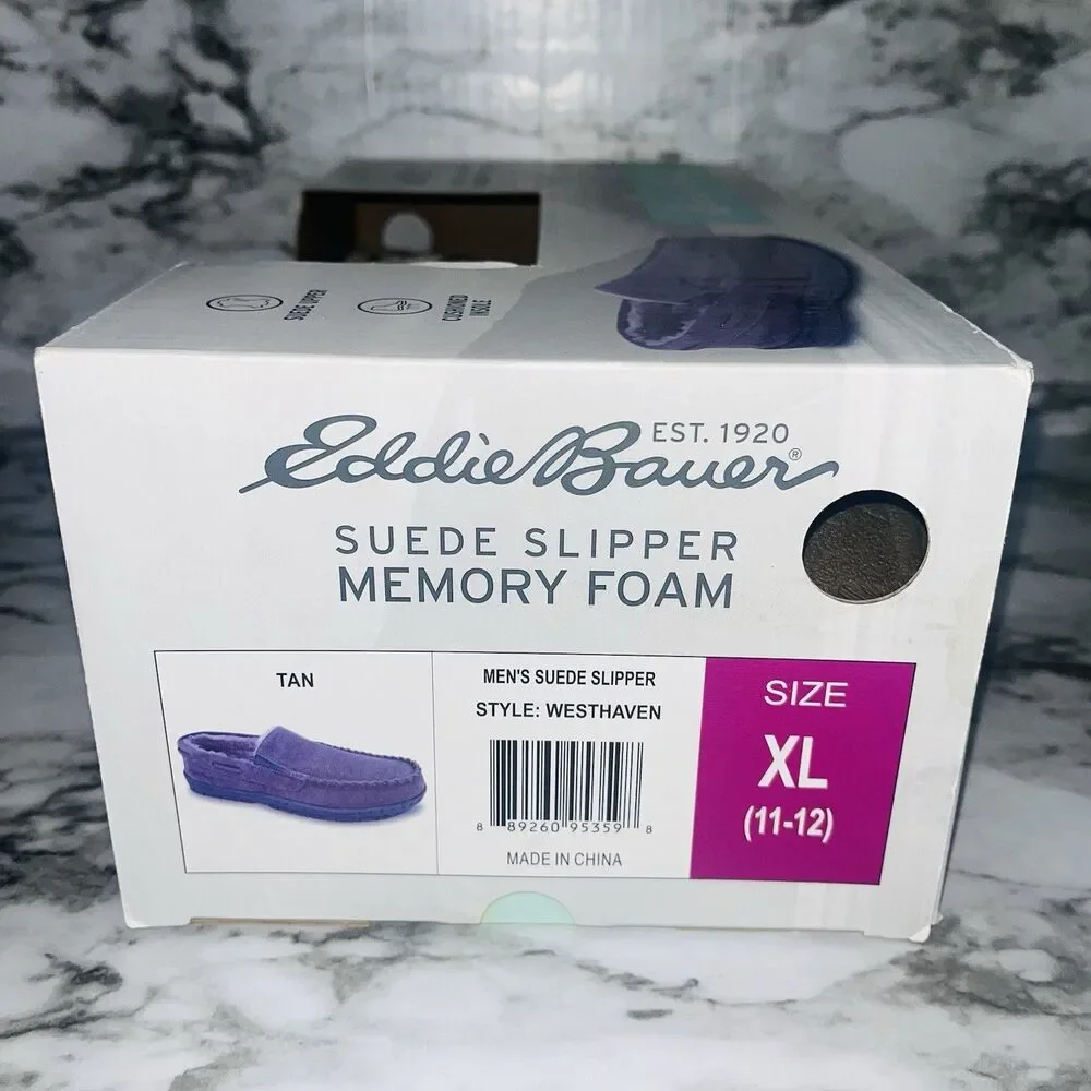Eddie Bauer Men's Suede Slippers Memory Foam Brown XL 11-12 New